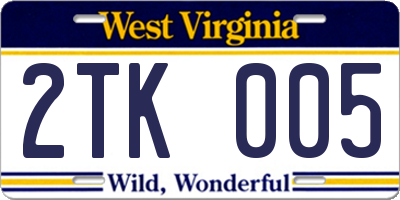 WV license plate 2TK005