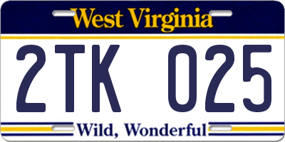 WV license plate 2TK025