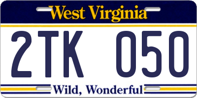 WV license plate 2TK050