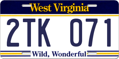 WV license plate 2TK071
