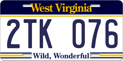 WV license plate 2TK076