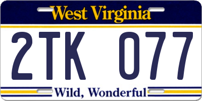 WV license plate 2TK077
