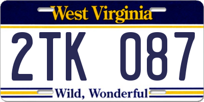 WV license plate 2TK087