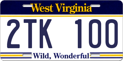 WV license plate 2TK100