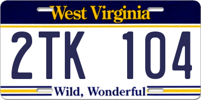 WV license plate 2TK104