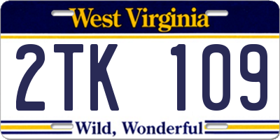 WV license plate 2TK109