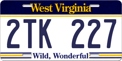 WV license plate 2TK227