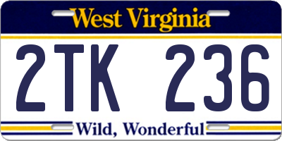 WV license plate 2TK236