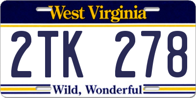 WV license plate 2TK278