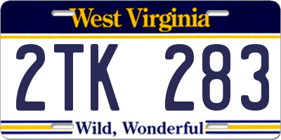 WV license plate 2TK283