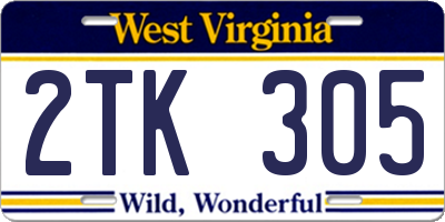 WV license plate 2TK305