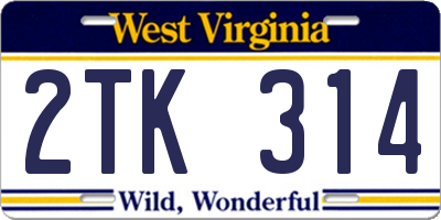 WV license plate 2TK314