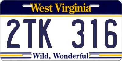 WV license plate 2TK316