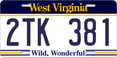 WV license plate 2TK381