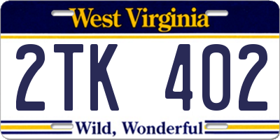 WV license plate 2TK402