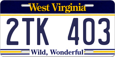 WV license plate 2TK403