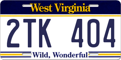 WV license plate 2TK404