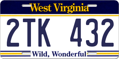 WV license plate 2TK432