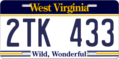WV license plate 2TK433