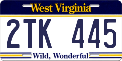 WV license plate 2TK445