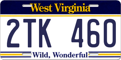 WV license plate 2TK460