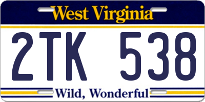 WV license plate 2TK538