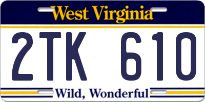WV license plate 2TK610