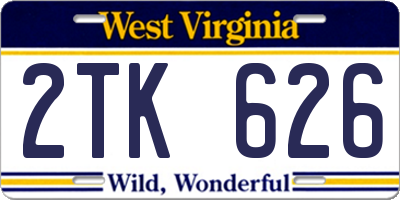 WV license plate 2TK626