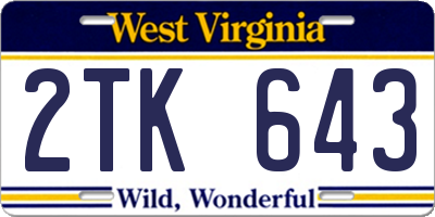 WV license plate 2TK643