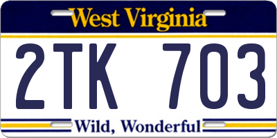 WV license plate 2TK703