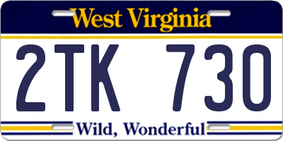 WV license plate 2TK730