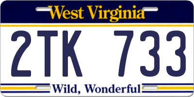 WV license plate 2TK733