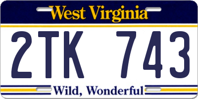WV license plate 2TK743