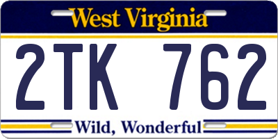 WV license plate 2TK762