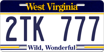 WV license plate 2TK777