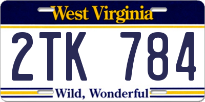 WV license plate 2TK784