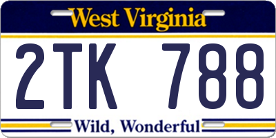 WV license plate 2TK788