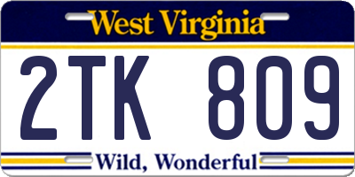WV license plate 2TK809