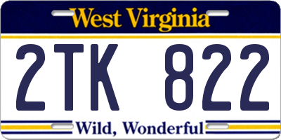 WV license plate 2TK822