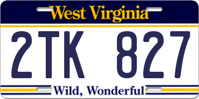 WV license plate 2TK827