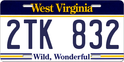 WV license plate 2TK832