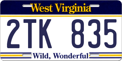 WV license plate 2TK835