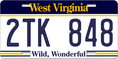 WV license plate 2TK848