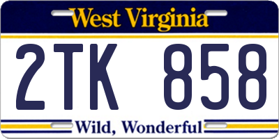 WV license plate 2TK858