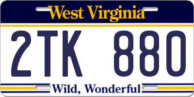 WV license plate 2TK880