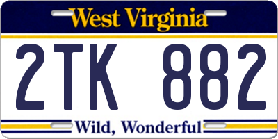 WV license plate 2TK882