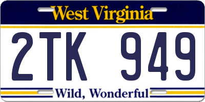 WV license plate 2TK949