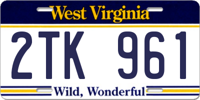 WV license plate 2TK961