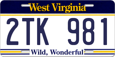 WV license plate 2TK981