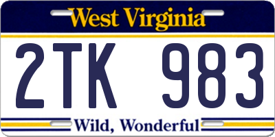 WV license plate 2TK983